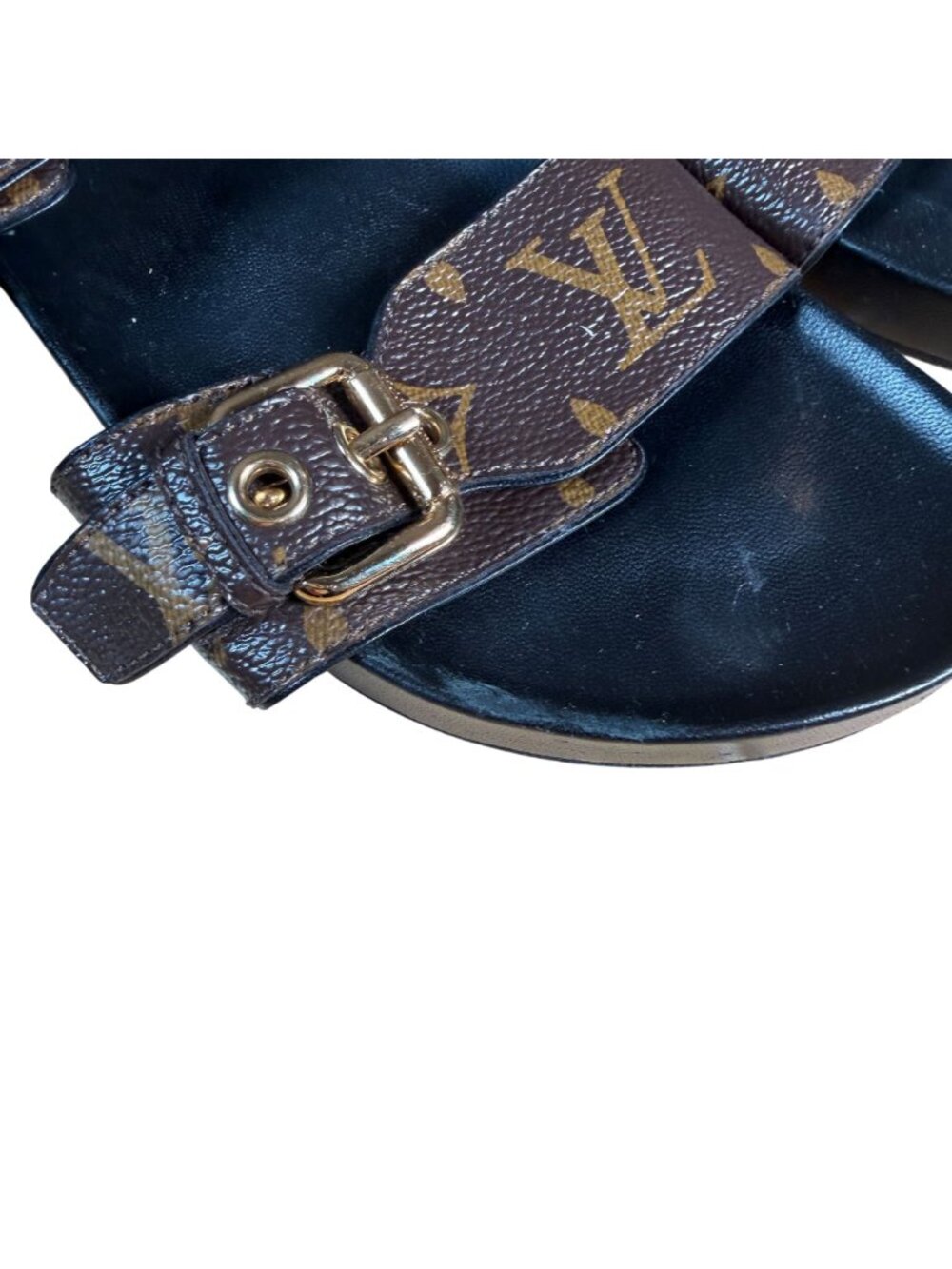 Louis Vuitton Bom Dia Slide Sandals EU 38 US 8 Brown LV Canvas Buckle Flat Mule - Picture 5 of 9